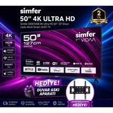 Simfer 50Fsfv6b 50 İnç 127 Ekran 4K Ultra Hd Smart Vıdaa Tv Hdr10 Wifi Bluetooth Uydu Alıcılı Duvar Askı Aparatı