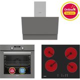 Simfer Ankastre Set Gri Dijital Elektrikli Cam Ocaklı Turbolu 3'lü Set (Fırın+Elektrikli Ocak+Davlumbaz) - Siyah - Gri
