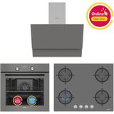 Simfer Ankastre Set Gri Dijital Power Turbo Fanlı Cam Ocaklı 3'lü Set (Fırın + Ocak + Davlumbaz) - Siyah