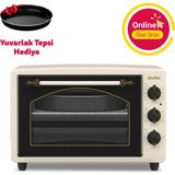 Simfer Retro Bej 34 LT Statik Mini/Midi Fırın 4 Fonksiyonlu Programlanabilir Pişirme & Isı Kontrol - Krem