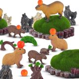 Simgoing 29 Adet Mini Capybara Figürleri Oyuncak Oyun Seti, Capybara Hayvan Figürleri Heykeli Sonbahar Ağaçları Yapay Ağaç Kütüğü Sahte Dağ Yapay Yosun Kayaları Capybara Hediyeleri için Portakallar