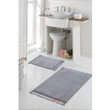 Simirna Ponpon Saçaklı Peluş Yıkanabilir Kaymaz Banyo Paspası 2'Li Klozet Takımı Gri