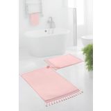 Simirna Ponpon Saçaklı Peluş Yıkanabilir Kaymaz Banyo Paspası 2'li Klozet Takımı Pembe