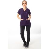 Simirna Üniforma Alpaka Üst Koyu Mor Alt Siyah Cerrahi Doktor Hemşire Scrubs Forma Takım - XS