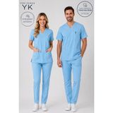 Simirna Üniforma Premium Likralı Logosuz Scrubs Takım Doktor Hemşire Üniforması Sağlık Bakanlığı Uyumlu - Açık Mavi - 2XS