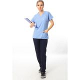 Simirna Üniforma Üst Açık Mavi Alt Lacivert Cerrahi Doktor Hemşire Scrubs Forma Takım