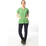 Simirna Üniforma Üst Fıstık Yeşili Alt Lacivert Cerrahi Doktor Hemşire Scrubs Forma Takım - XL