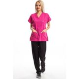 Simirna Üniforma Üst Fuşya Alt Siyah Cerrahi Doktor Hemşire Scrubs Forma Takım - 2XS