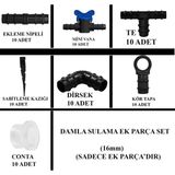 Simkar Plastik Damla Sulama Ek Parçası 16 mm'lık Set Kazık Tapa Vana Dirsek Ekleme Nipeli Conta Te