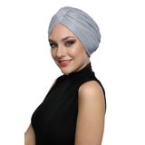 Simli Çapraz Astarlı Açık Gri Hazır Türban Tesettür Bone