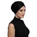 Simli Çapraz Astarlı Siyah Hazır Türban Tesettür Bone