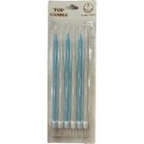 Simli Doğum Günü Parti Süs Pasta Mumu - Mavi / Beyaz- 15 Cm. - 6 Adetlik Paket - Mavi - Beyaz