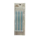 Simli Doğum Günü Parti Süs Pasta Mumu - Mavi / Beyaz- 15 Cm. - 6 Adetlik Paket