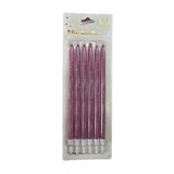 Simli Doğum Günü Parti Süs Pasta Mumu - Pembe - 15 Cm. - 6 Adetlik Paket