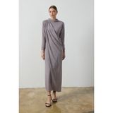 Simli Drape Elbise - Gri - 36