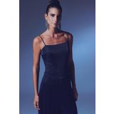Simli İp Askılı Bodysuit - Lacivert