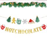 Simli Noel Sıcak Çikolata Afişi Noel Ağacı Kar Tanesi Noel Baba Şapka Sıcak Kakao Bar Çelenk Afiş Kış Noel Teması Yeni Yıl Tatil Parti İşaret Dekorasyon Malzemeleri