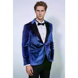 Simli Slim Fit Kadife İndigo Mavi Erkek Smokin Ceket - Wessi