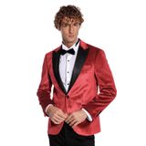 Simli Slim Fit Kadife Kırmızı Erkek Smokin Ceket - Wessi