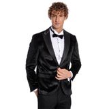 Simli Slim Fit Kadife Siyah Erkek Smokin Ceket - Wessi