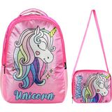 Simli Unicorn Beslenmeli Ilkokul Çanta Seti - Pembe