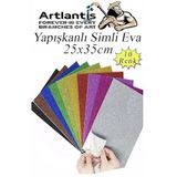 Simli Yapışkanlı Eva 25x35 cm 10 Renk 1 Paket Yapışkanlı Eva Süngeri 10'lu Okul Kreş Anasınıfı Elişi Etkinlikleri