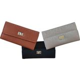 Simli Yatay Kilitli Kapaklı Şık Kadın Cüzdanı 19X9X3 - Taba