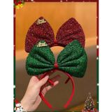 Simli Yılbaşı Taç, Yeşil Fiyonklu Saç Bandı, 1 Adet, Noel Temalı Aksesuar