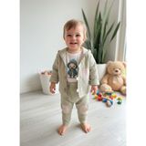 Şimo Butik Bayramlık Erkek Bebek Çocuk Üçlü Takım Kapşonlu Ceketli Askılı Pantolon Müslin Keten %100 Pamuk Şık Tasarım - Beyaz - Yeşil - 12 Ay