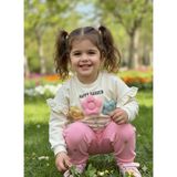 Şimo Butik Bayramlık Kız Çocuk Alt Üst Takım Kolu Fırfırlı El Nakışı Kabartma Çiçek %100 Pamuk - Şeker Pembe - 4 Yaş