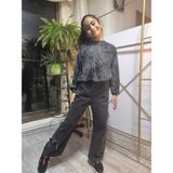Şimo Butik Bayramlık Kız Çocuk Bol Paça Kot Pantolonlu Takım (Sweatshirt+ Beli Lastikli Pantolon) Yıldızlı Siyah Füme - Siyah - Altın - 8 Yaş