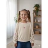 Şimo Butik Bayramlık Kız Çocuk Fitilli Taş Işlemeli Nakışlı Sweat Bluz Kaşkorse - Bej - 6 Yaş
