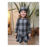 Şimo Butik Bayramlık Kız Çocuk Kısa Elbise Şapka Takım Oduncu Kışlık Dar Kalıp Esnek Değil Gri