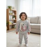 Şimo Butik Bayramlık Kız Çocuk Peluş Detaylı Kabartmalı Kalın Takım Cepli %100 Pamuk - 3 Yaş - Kuğu