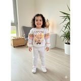Şimo Butik Bayramlık Kız Çocuk Peluş Detaylı Kabartmalı Kalın Takım Cepli %100 Pamuk Labubu - 5 Yaş - Gri - Altın
