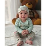 Şimo Butik Erkek-Kız Bebek Omuz Genişletmeli Çıtçıtlı Body Pijama Bere Takımı, %100 Pamuk , Modern Tasarım - Haki - 3 - 6 Ay