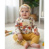 Şimo Butik Erkek-Kız Bebek Omuz Genişletmeli Çıtçıtlı Body Pijama Bere Takımı, %100 Pamuk , Modern Tasarım - Hardal - 6 - 9 Ay