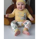 Şimo Butik Erkek-Kız Bebek Omuz Genişletmeli Çıtçıtlı Body Pijama Bere Takımı, %100 Pamuk , Modern Tasarım - Hardal - Bej - 6 - 9 Ay