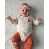 Şimo Butik Erkek-Kız Bebek Omuz Genişletmeli Çıtçıtlı Body Pijama Bere Takımı, %100 Pamuk , Modern Tasarım - Koyu Mercan - 3 - 6 Ay