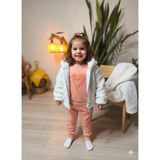 Şimo Butik Kız Bebek Montlu Üçlü Takım (Omuzdan Çıtçıtlısweatshirt+ Polar Mont +Pantolon) - Beyaz - 6 - 9 Ay