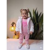 Şimo Butik Kız Bebek Montlu Üçlü Takım (Omuzdan Çıtçıtlısweatshirt+ Polar Mont +Pantolon) - Şeker Pembe - 9 - 12 Ay