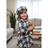 Şimo Butik Kız Çocuk Kısa Elbise Şapka Takım Oduncu Kışlık Dar Kalıp Esnek Değil Beyaz - 8 - 9 Yaş