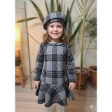Şimo Butik Kız Çocuk Kısa Elbise Şapka Takım Oduncu Kışlık Dar Kalıp Esnek Değil Gri - 6 - 7 Yaş