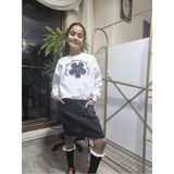 Şimo Butik Kız Çocuk Kot Etekli Takım(Sweatshirt+Beli Lastikli Kısa Kot Etek) Çiçek Füme - Çiçekli - 6 Yaş