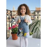 Şimo Butik Kız Çocuk Kotlu Salopet Şortlu Çantalı Takım Tasarım ( Kot Elbise+Bluz) - Tukan Kuşu - 6 Yaş