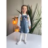 Şimo Butik Kız Çocuk Kotlu Salopet Takım Özel Tasarım (Stella Lou Oyuncaklı Kot Elbise+Bluz) - Mavi - 4 Yaş