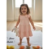 Şimo Butik Kız Çocuk Penye Pamuklu Elbise Fiyonklu Pembe Somon - 2 - 3 Yaş - Turuncu