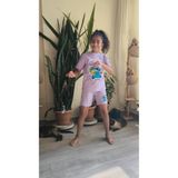 Şimo Butik Kız Çocuk Şortlu Takım Stitchli Mor, Yeşil - Mor - Altın - 9 - 10 Yaş