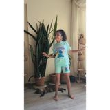 Şimo Butik Kız Çocuk Şortlu Takım Stitchli Mor, Yeşil - Yeşil - Açık Mavi - 7 - 8 Yaş