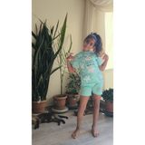 Şimo Butik Kız Çocuk Şortlu Takım Yıldızlı Somon, Yeşil, Lila - Yeşil - Altın - 7 - 8 Yaş